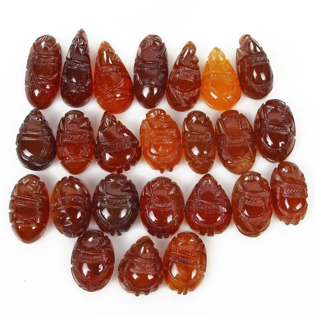 230 Ct/24 Pcs Natural Orange Brown Onyx Mix Hand Carved Ganesha Gems For Jewelry