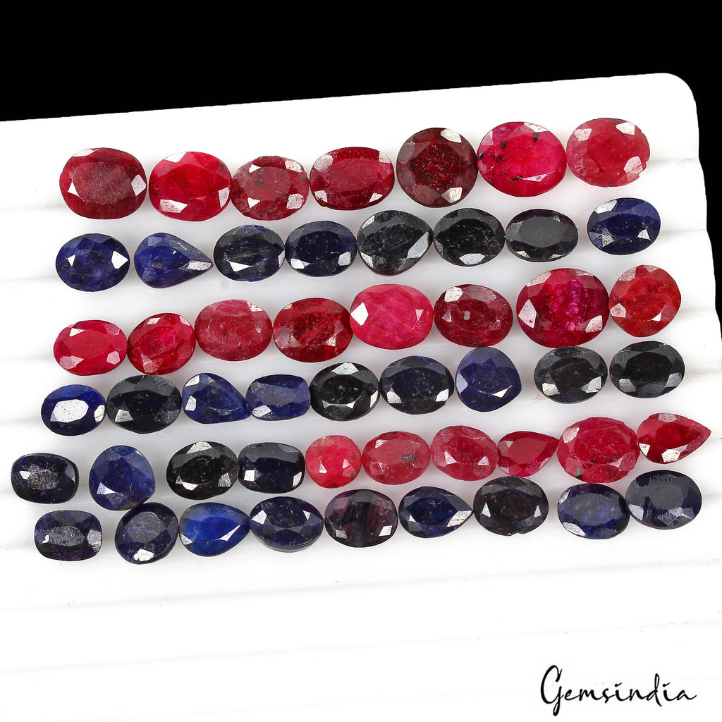 139.10 Cts/51 Pcs Natural Red Ruby Blue Sapphire Mix Cut Loose Gems For Jewelry
