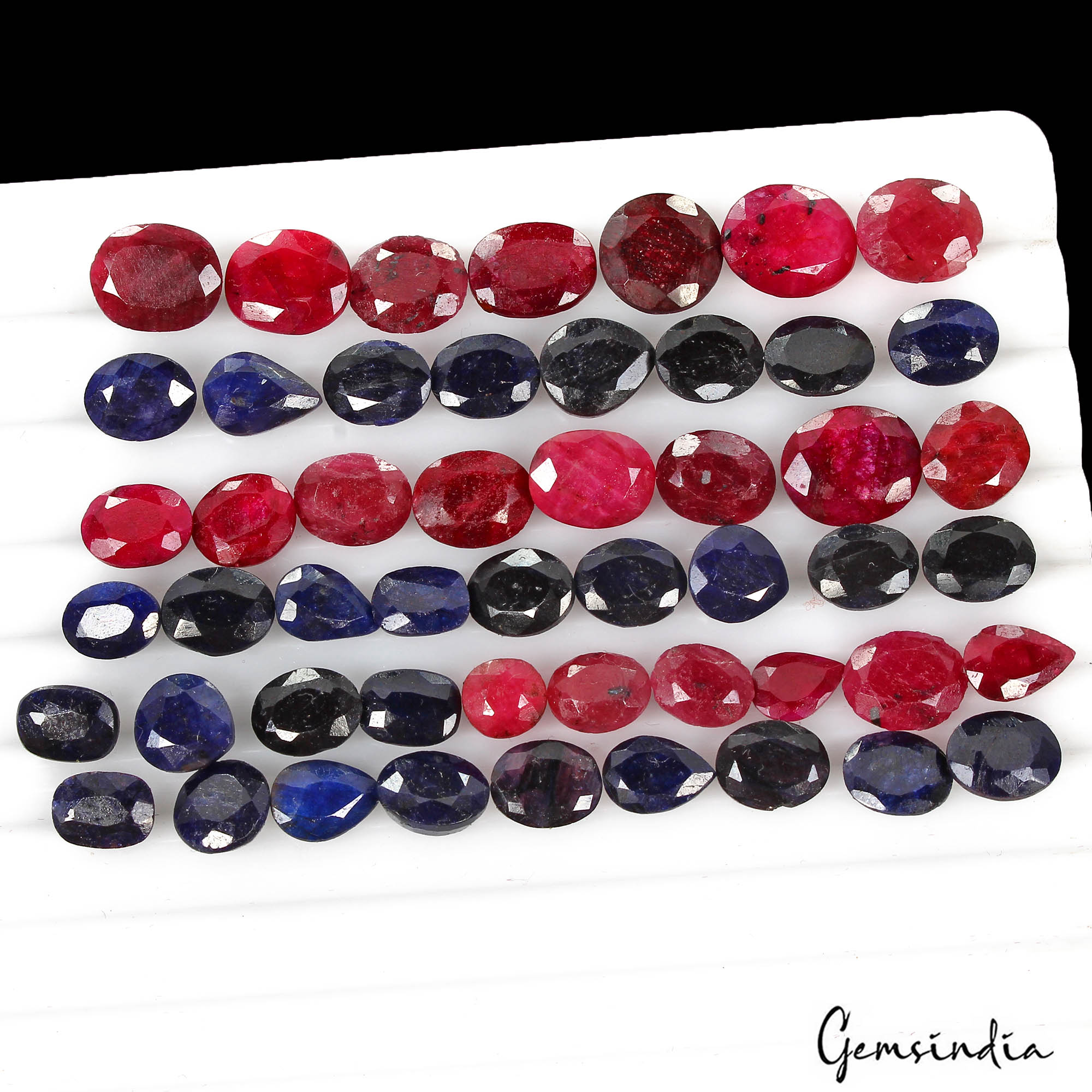 139.10 Cts/51 Pcs Natural Red Ruby Blue Sapphire Mix Cut Loose Gems For Jewelry