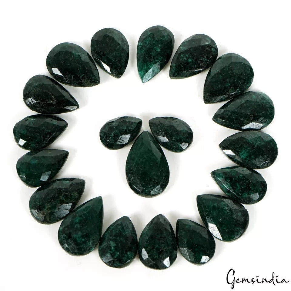 500 Ct/20 Pcs Natural Green Sapphire Pear Checker Cut Loose Gems Lot For Jewelry