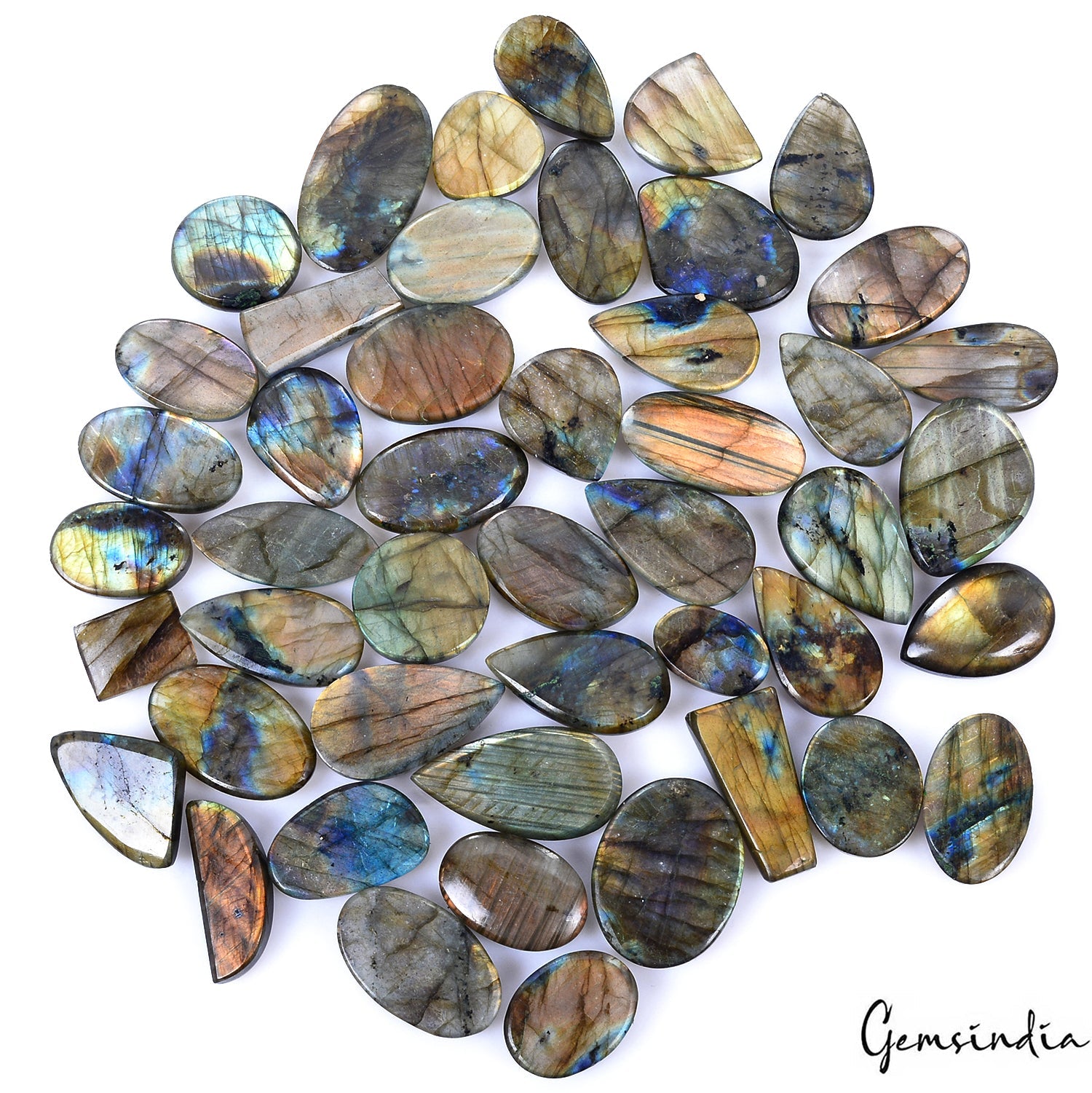 1140 Ct/47 Pcs Natural Multi Shine Spectrolite Labradorite Mix Cab Wholesale Gem