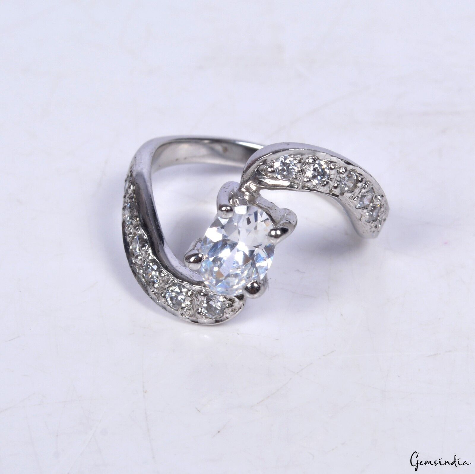 Zircon Sterling Silver Ring, Untreated, Silver — Size 6 US, 15.70 Ct (3.14 g)