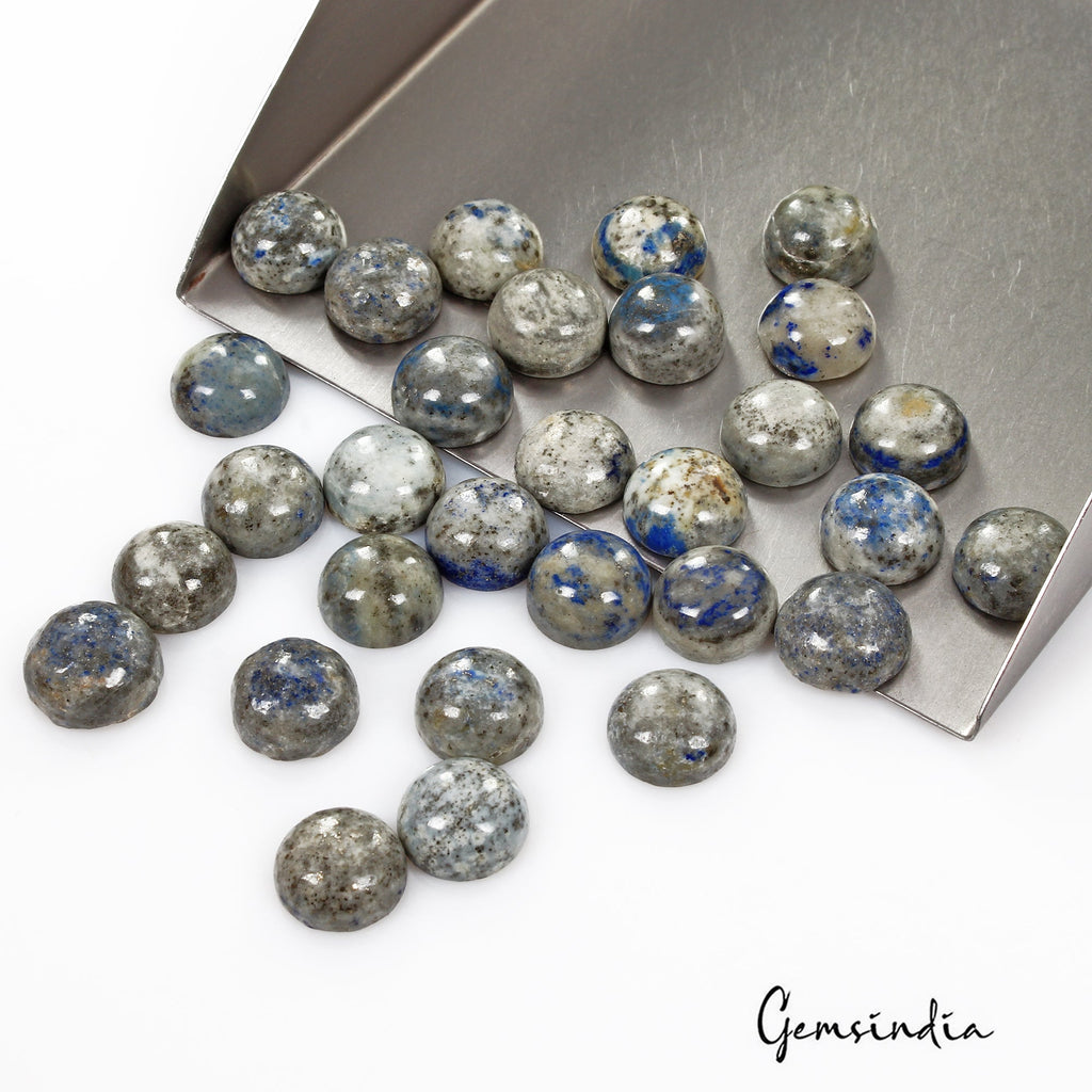 178.40 Ct/30 Pcs Natural Blue Gray Lapis Lazuli Round Loose Cab Gems For Jewelry