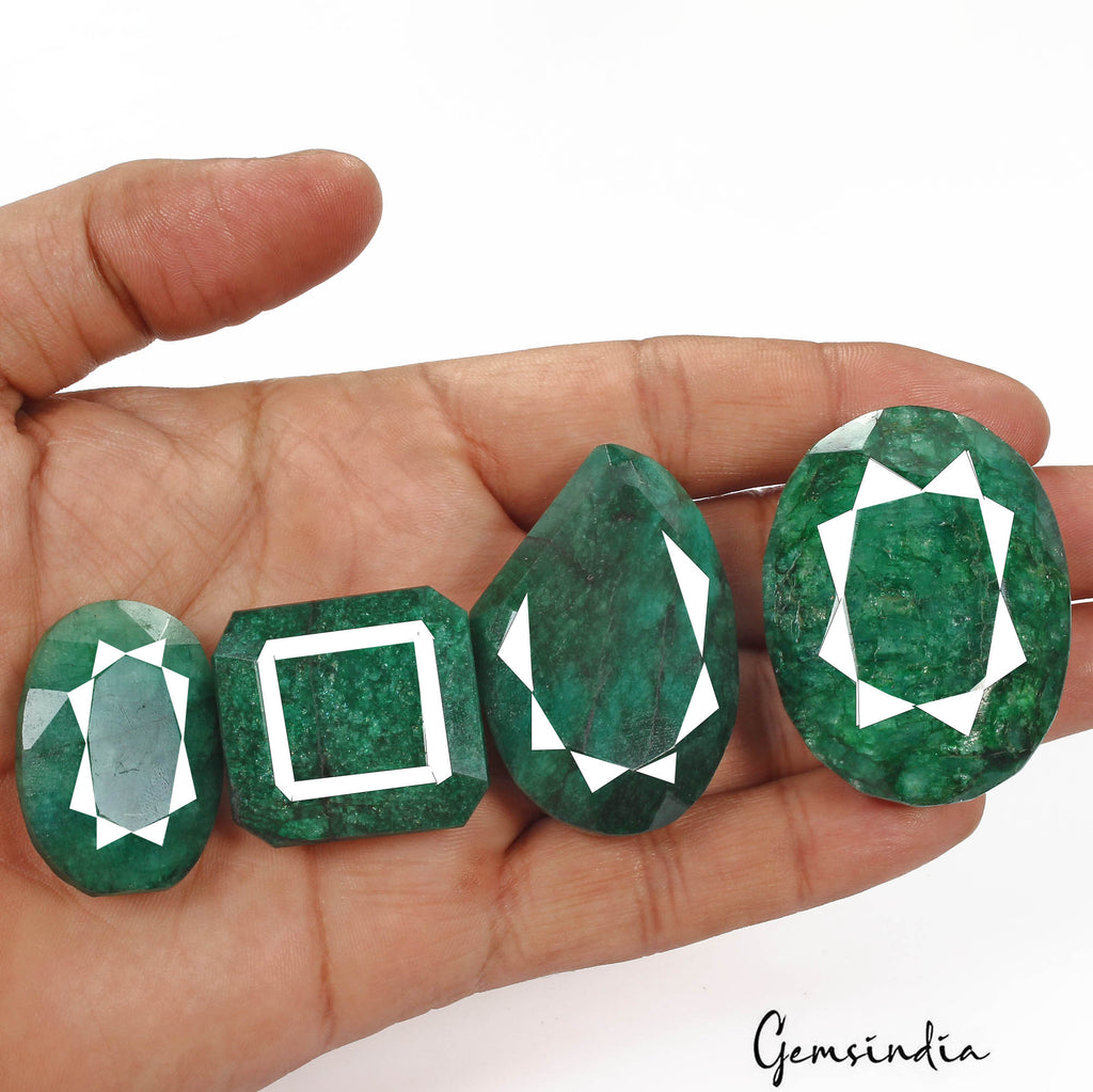 620 Ct/4 Pcs Natural Brazilian Bottle Green Emerald Mixed Cut Huge Loose Gem Lot