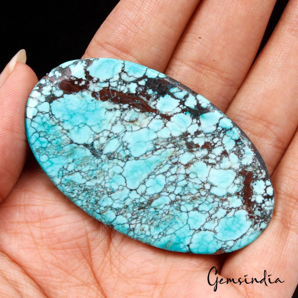 Turquoise Loose Gemstone, Color Enhanced, Blue — 56 x 33 x 6 mm, 114.20 Ct