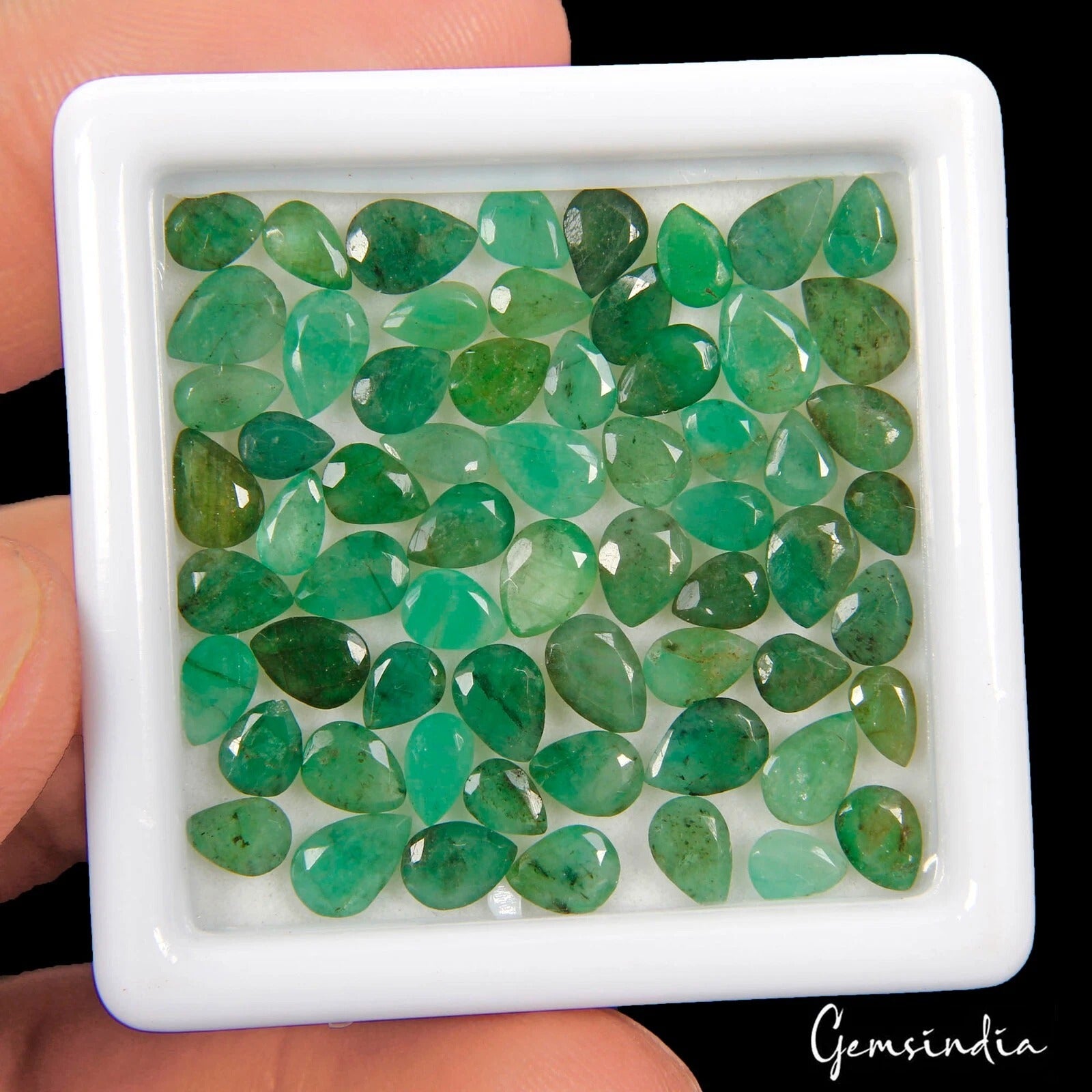 Colombian Emerald Lot, Loose Gemstone, Pear Cut, Untreated — 63 Pieces, 4mm to 6mm, 17.40 Ct, Colombia