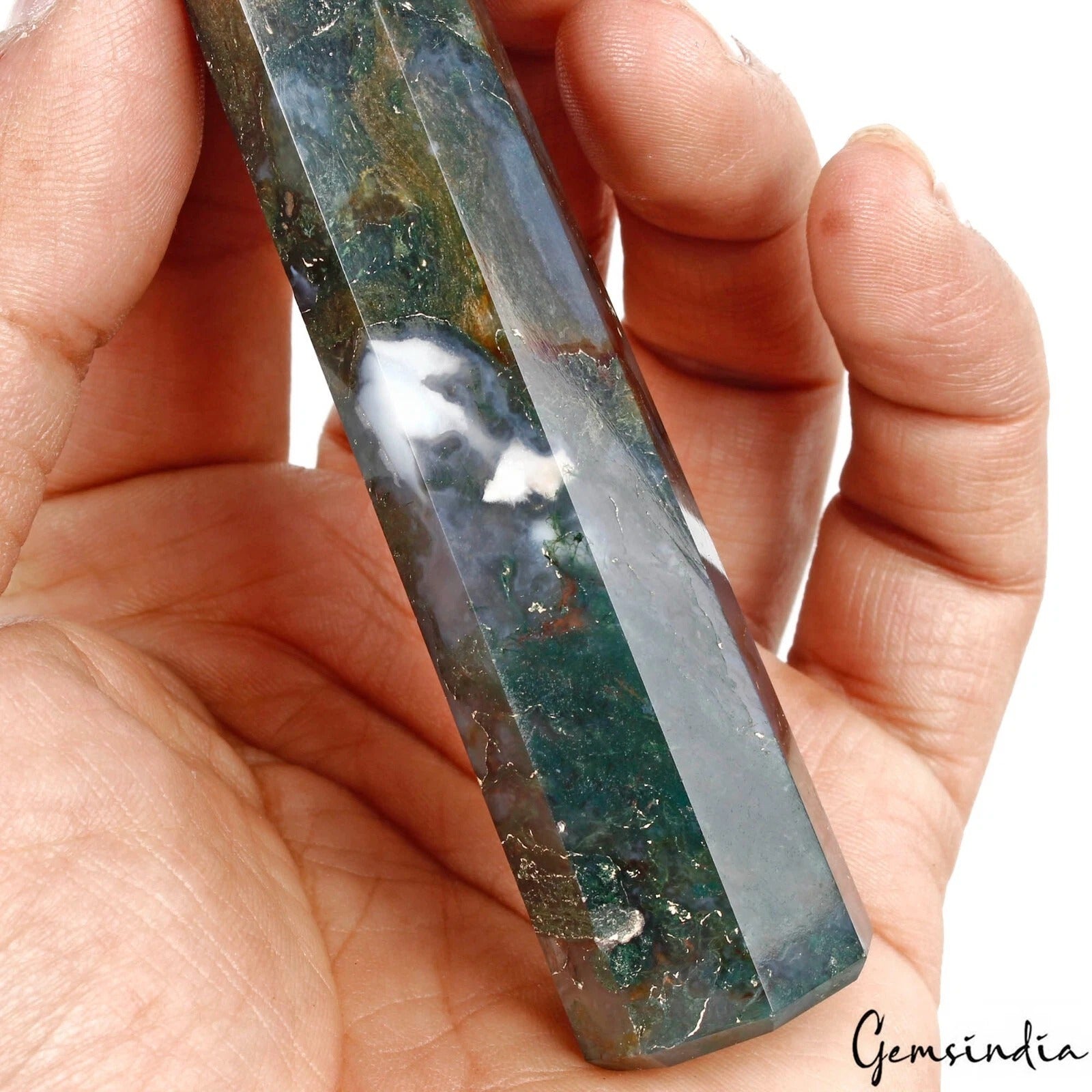 450 Ct Natural Untreated Moss Agate Want Point Crystal Gems Pencil Tower Obelisk