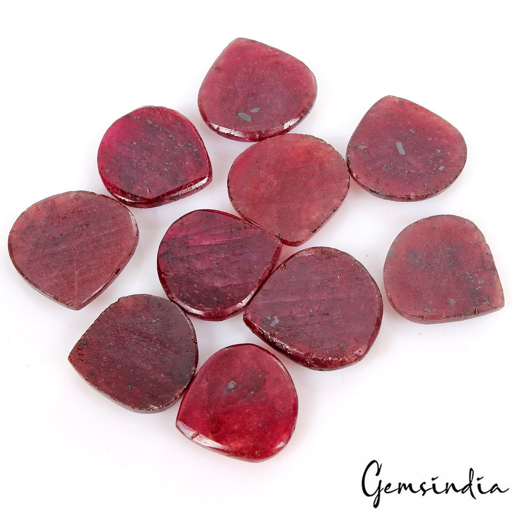 Ruby Lot, Loose Gemstone, Color Enhanced, Red — 10 Pieces, 23mm to 27mm, 380 Ct, Madagascar