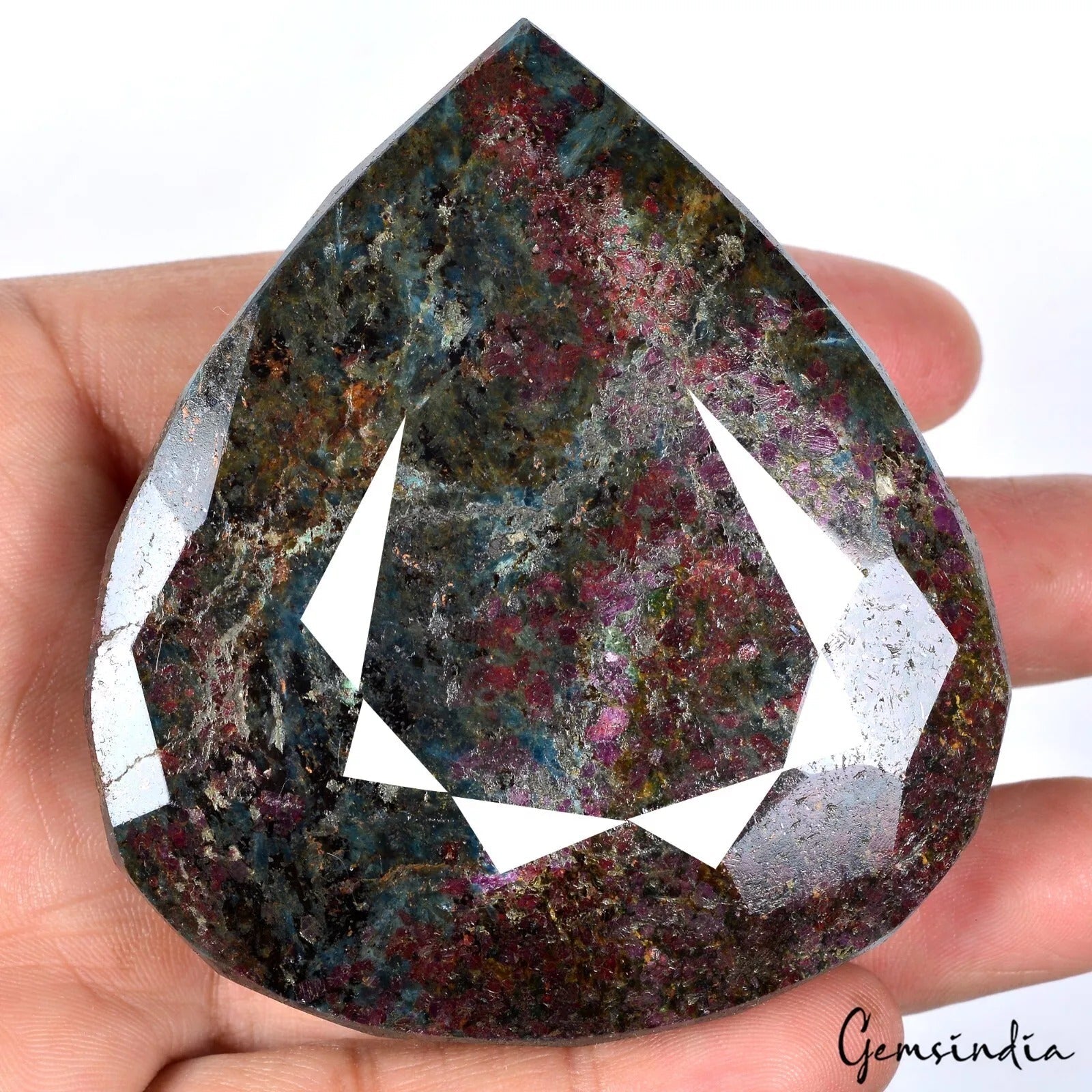 1330 Ct~ Natural Untreated Bi-Color Ruby Kyanite Pear Cut Earth Mined Gemstone