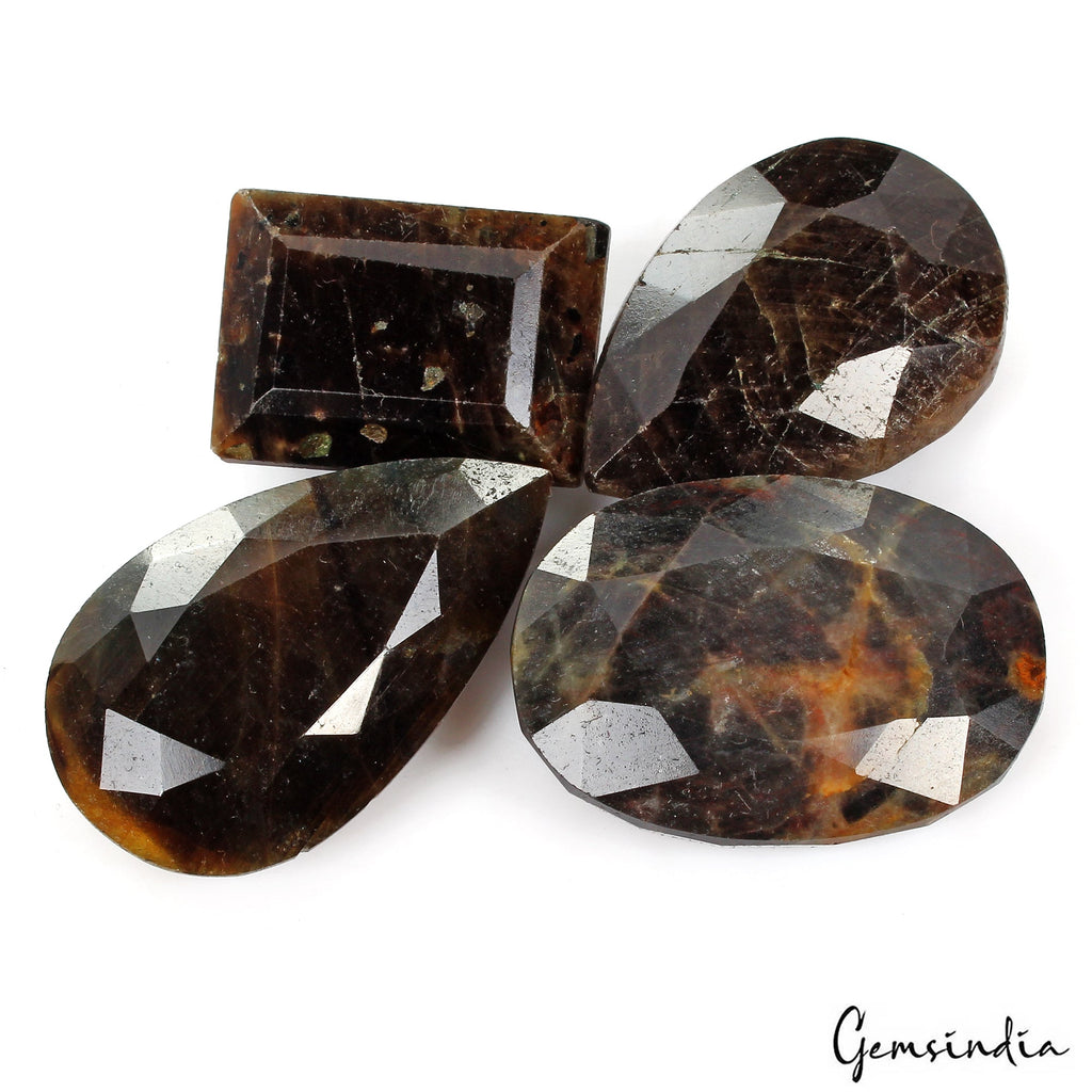 1020 Cts/4 Pcs Natural Untreated Black Sapphire Mix Faceted Loose Wholesale Gems