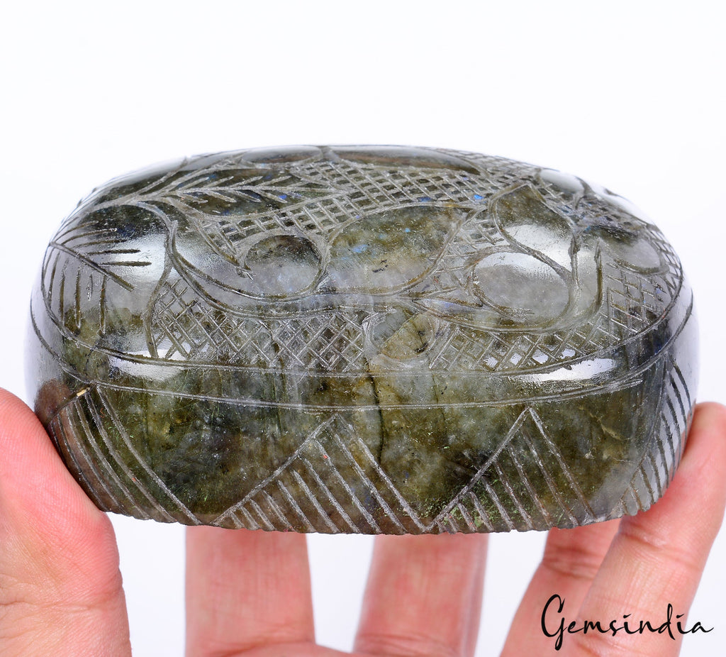 3100 Ct Canadian Natural Labradorite Carving Certified Untreated Oval Gemstone