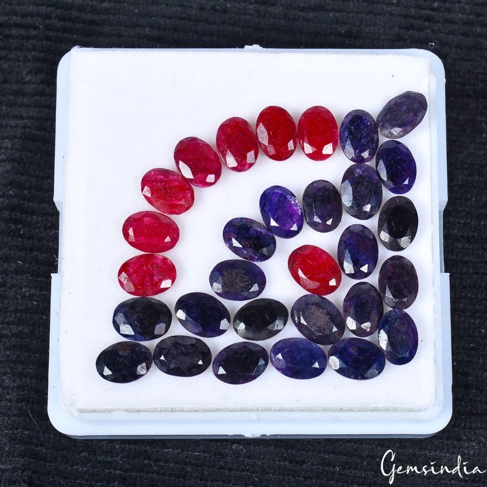 36.30 Cts/30 Pcs Natural Red Ruby Blue Sapphire Oval Cut Loose Gems For Jewelry