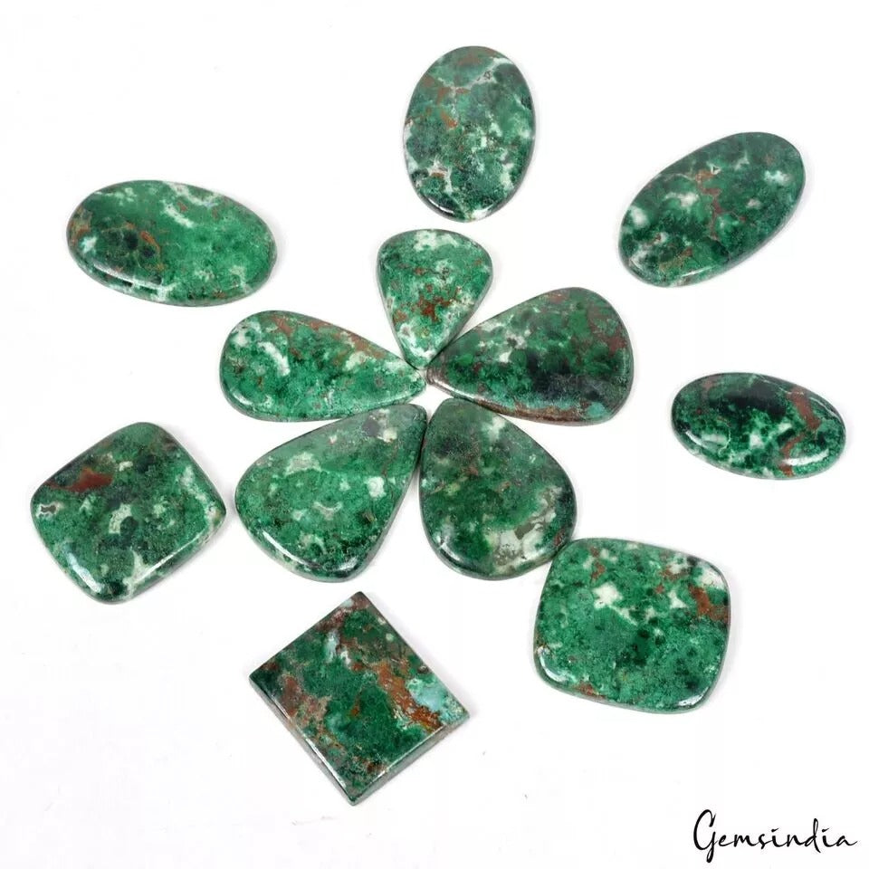 525 Ct/12 Pcs Natural Untreated Green Chrysocolla Mixed Cab Gems Lot For Jewelry