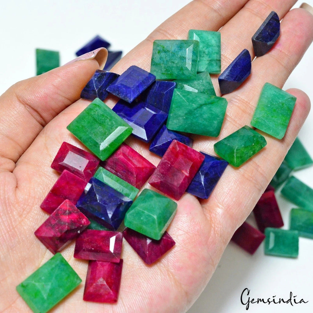 Certified 960 Cts/75 Pcs Natural Multi Color Emerald Ruby Sapphire Mix Cut Gems