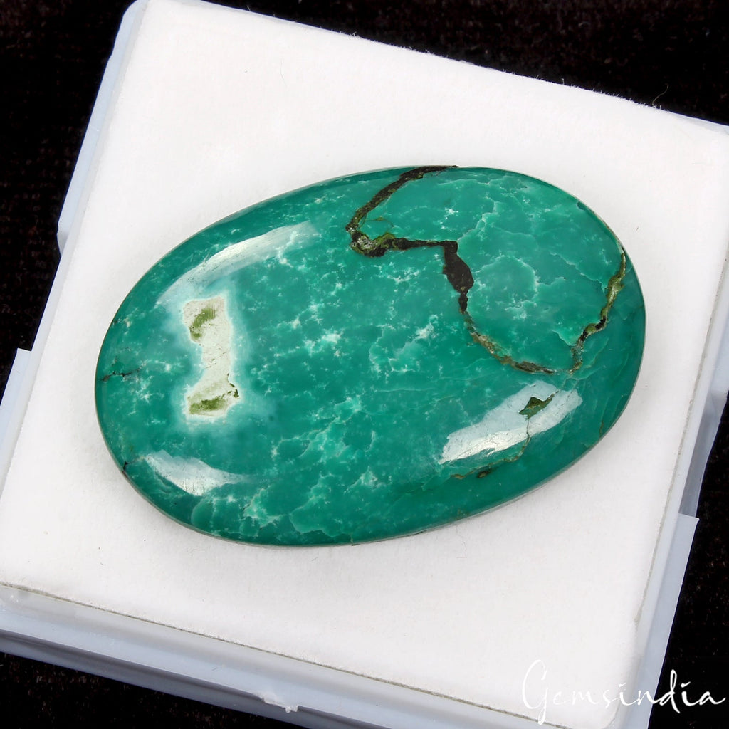 62.10 Cts Natural Rare Green Turquoise Oval Cabochon Loose Gemstone For Pendant