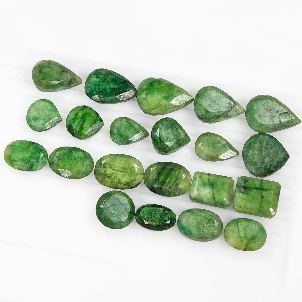 100% Natural Green Emerald Mix Cut Loose Faceted 22mm-35mm Gemstones ~ 1000 Ct
