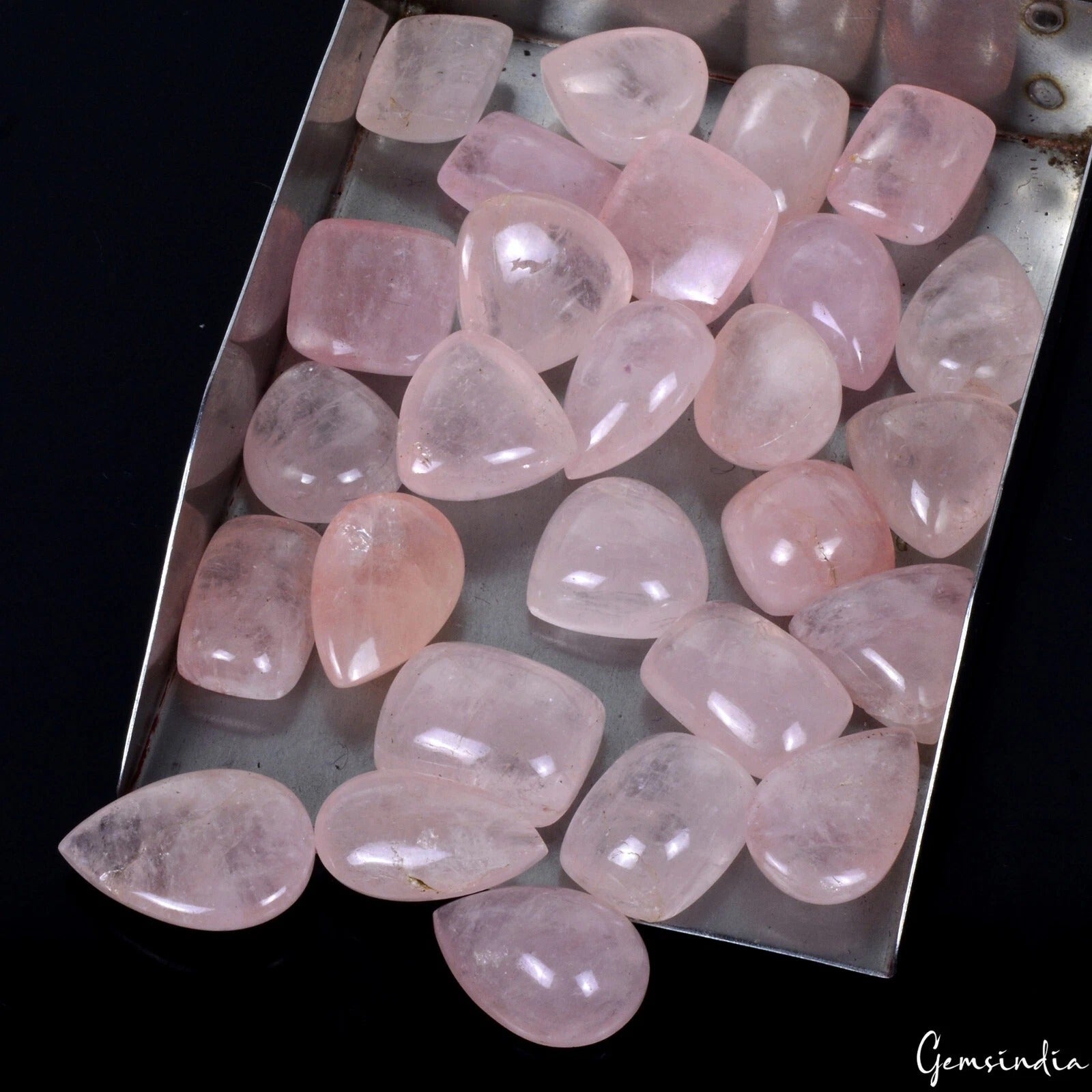 Morganite Lot, Cabochon, Pear, Cushion & Trillion cabochon, Untreated — 27 Pieces, 14mm to 22mm, 450 Ct, Brazil