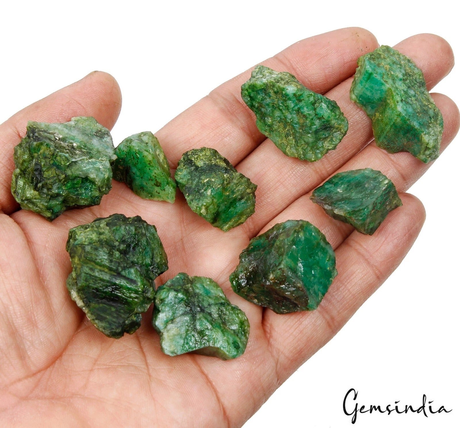480 Ct/9Pc Natural Brazilian Green Emerald Raw Rough Freeform Loose 18-35mm Gems
