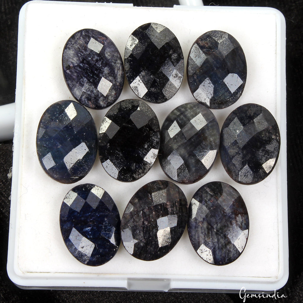 Natural SAPPHIRE Loose 10 Pcs Gemstone Checker Cut Lot 18x13mm Oval 127.30 Ct