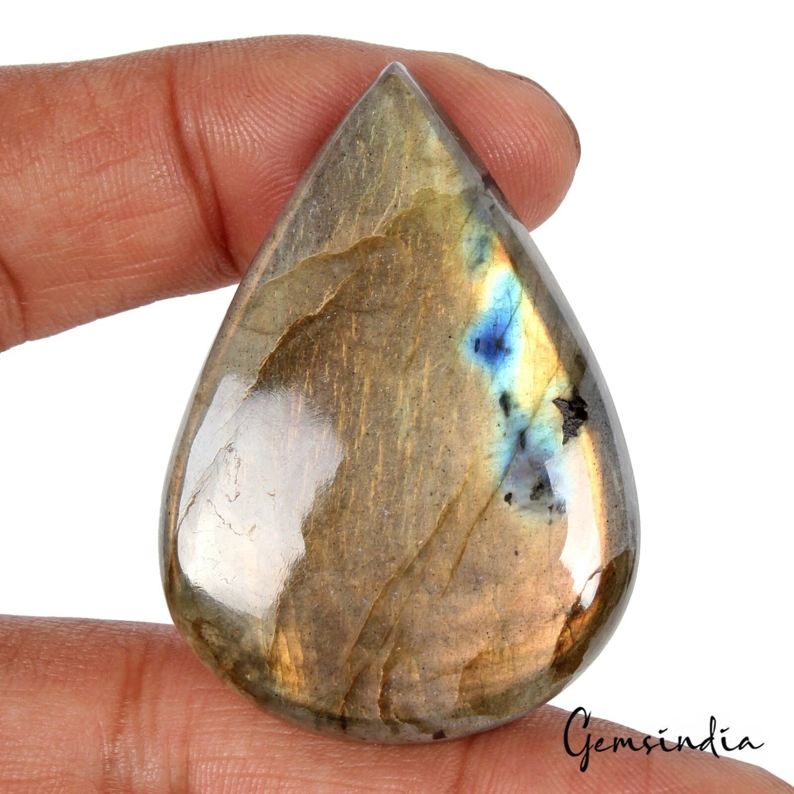 100 Cts Natural Untreated Golden Blue Shine Labradorite Pear Cab Gem For Jewelry