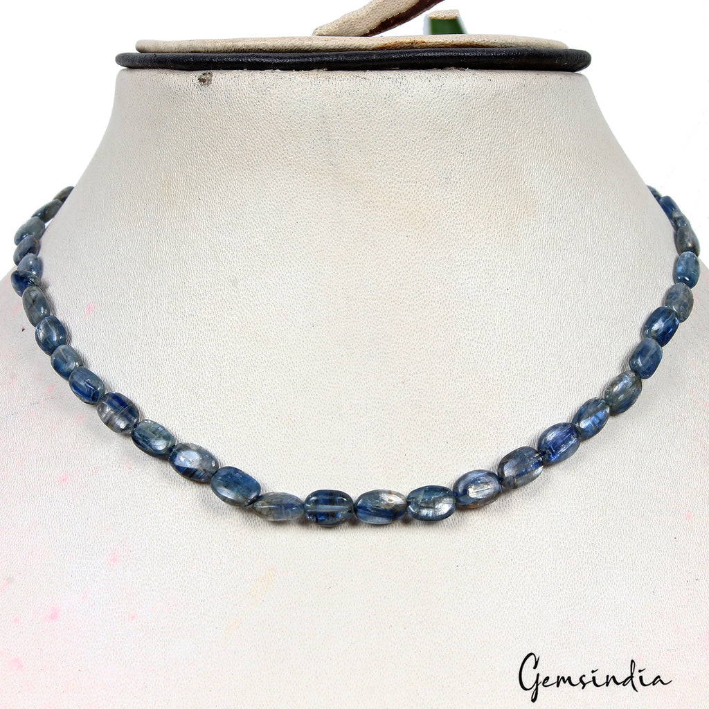 61.80 Ct Natural Untreated Iolite Oval Center Drilled Handmade Beaded Strand 13"