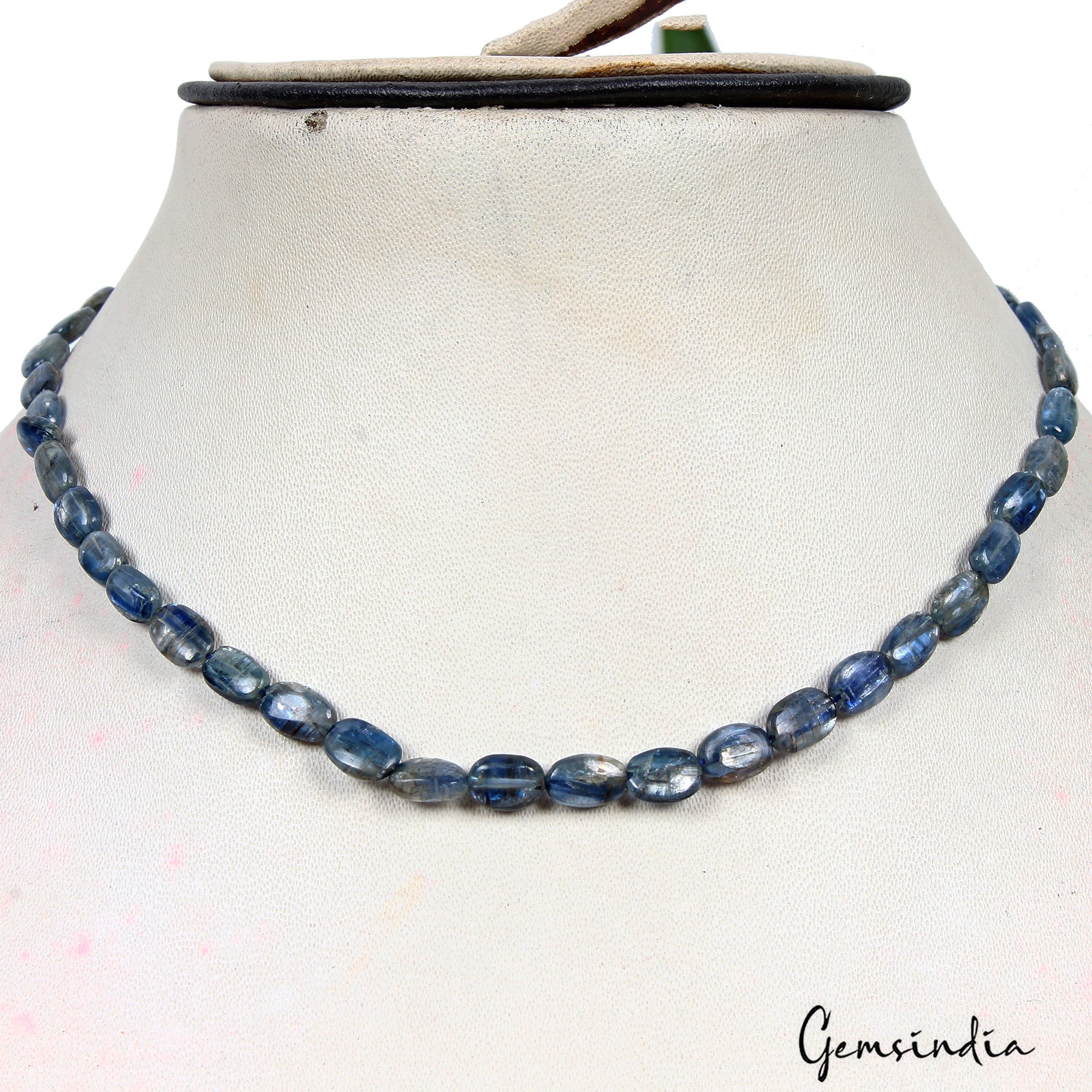 61.80 Ct Natural Untreated Iolite Oval Center Drilled Handmade Beaded Strand 13"