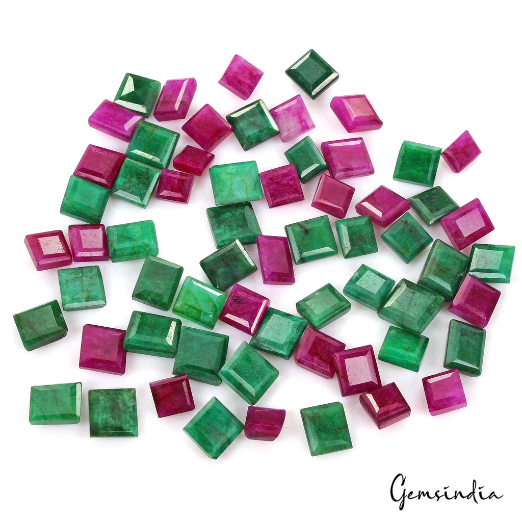 800 Cts/63 Pcs Natural Red Beryl/Green Emerald Baguette Cut Gems Lot For Jewelry