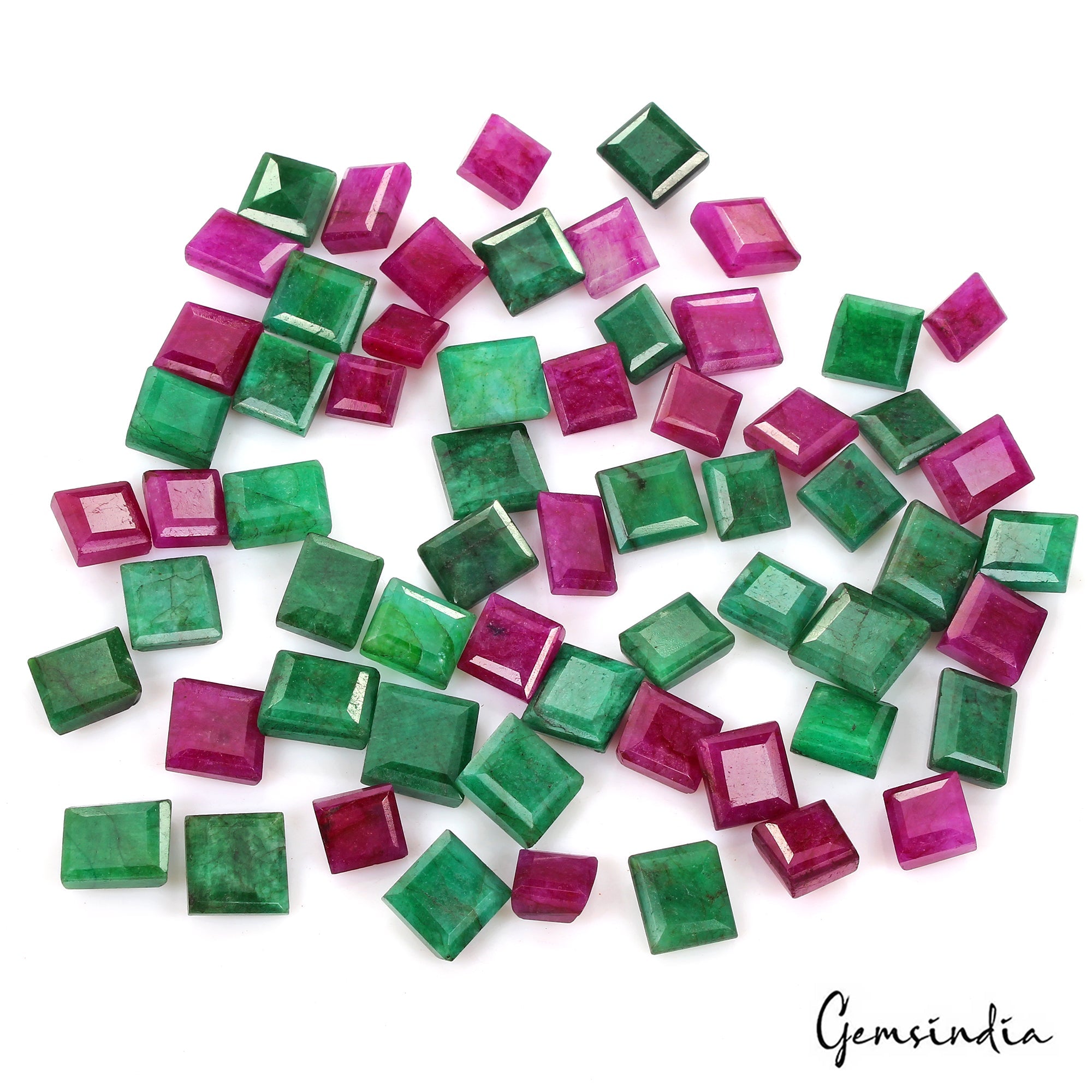 800 Cts/63 Pcs Natural Red Beryl/Green Emerald Baguette Cut Gems Lot For Jewelry