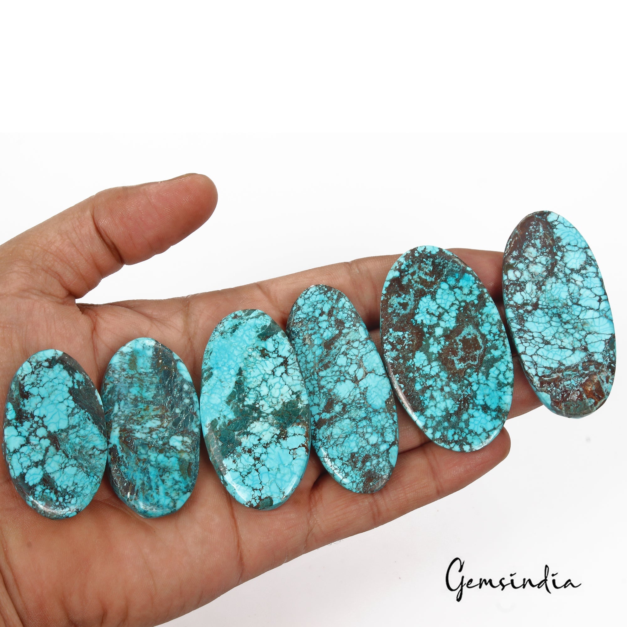 570 Cts/6 Pcs Natural Spiderweb Blue Turquoise Oval Cab Loose Gems Wholesale Lot