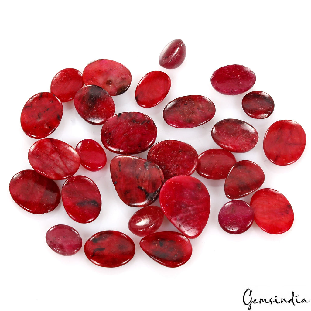 100 Ct Natural Blood Red Ruby Mix Shape Loose Cabochon 7-14mm Certified Gemstone