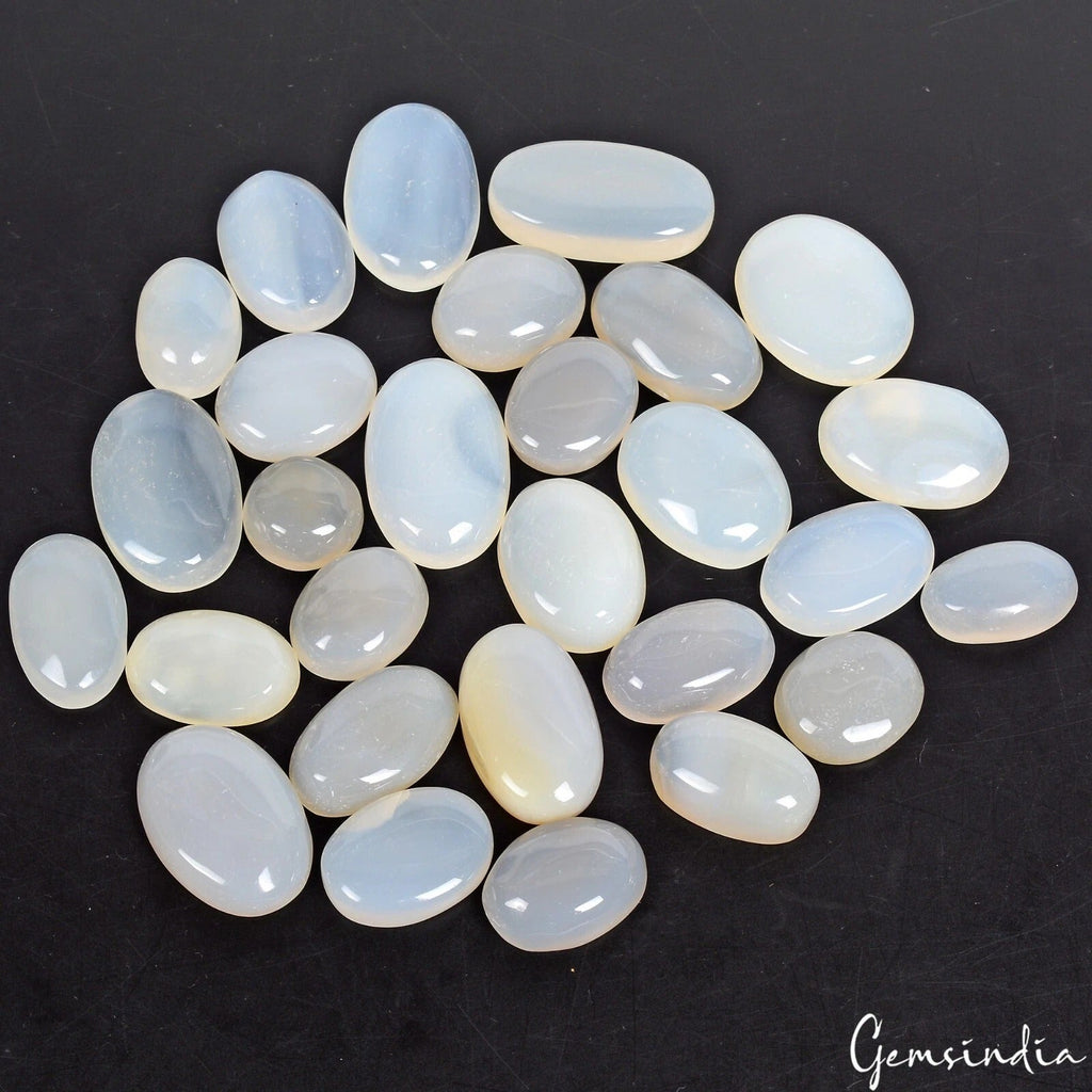 500 Cts/28 Pcs Natural Untreated White Onyx Oval Cab Loose Gems Lot For Jewelry