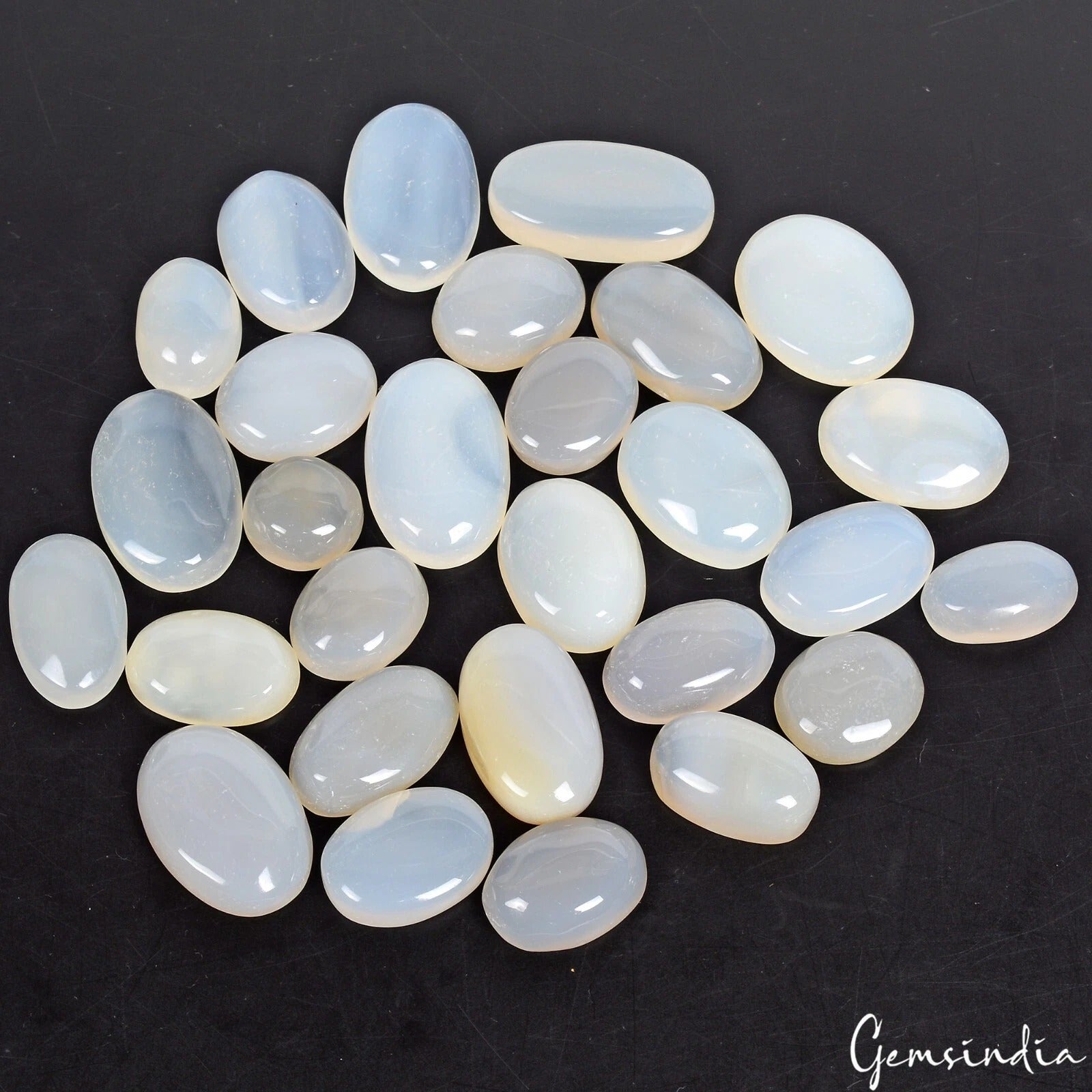 500 Cts/28 Pcs Natural Untreated White Onyx Oval Cab Loose Gems Lot For Jewelry