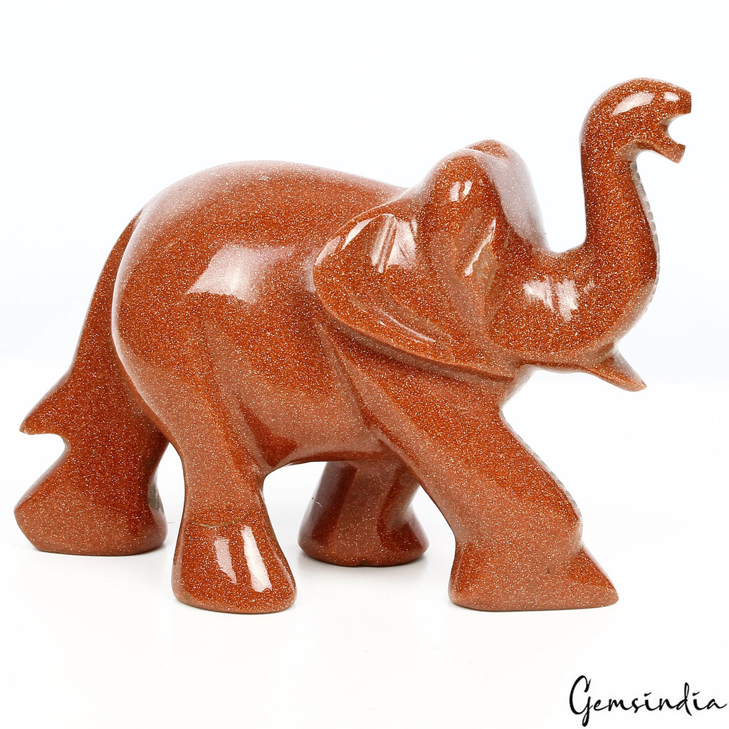 Handmade Natural Glittering Sunstone Elephant Statue 720 Ct Sculpture ~3" Tall