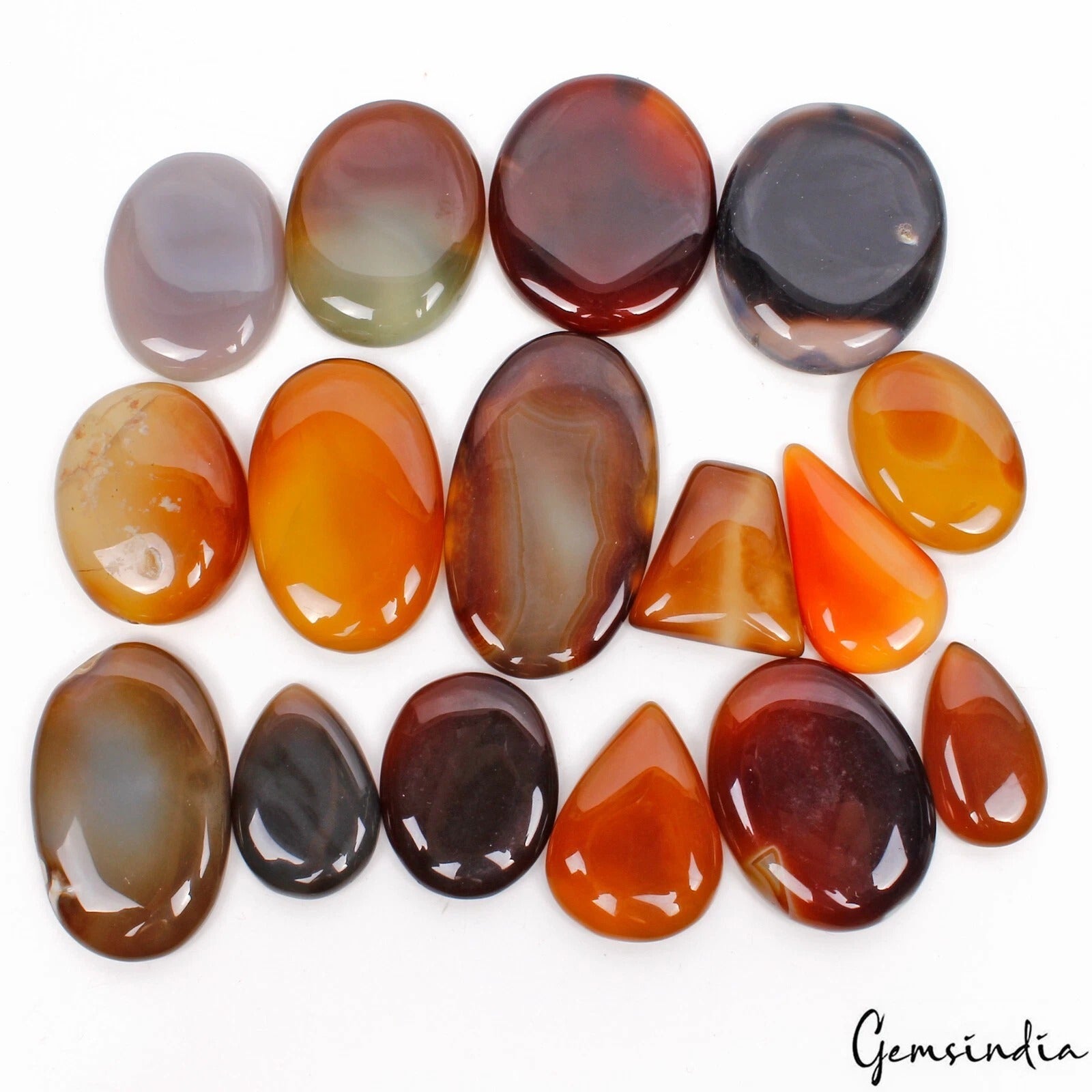 16 Pcs Natural Orange Brown Onyx Mix Cabochon Gemstones Lot For Jewelry~1000 Cts