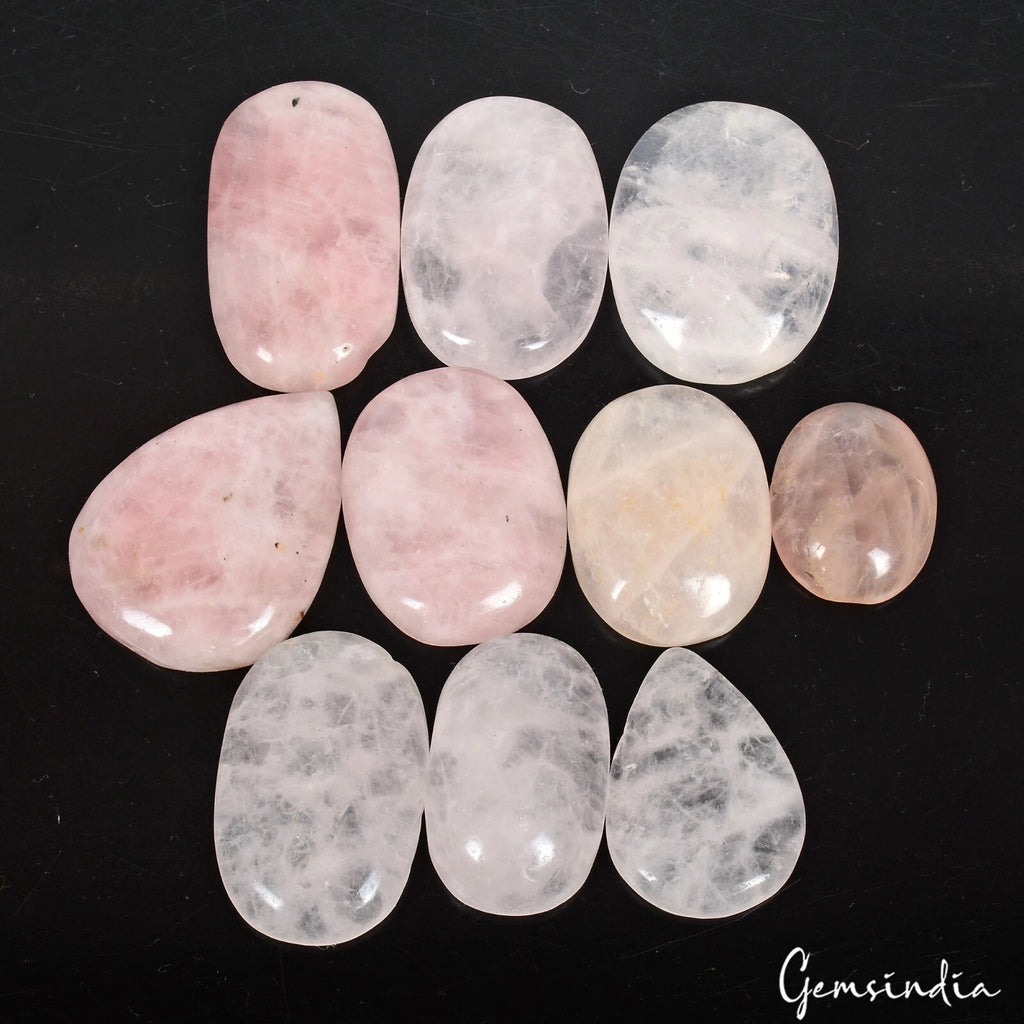 Rose Quartz Lot, Cabochon, Untreated, Pink — 10 Pieces, 26mm to 44mm, 840 Ct