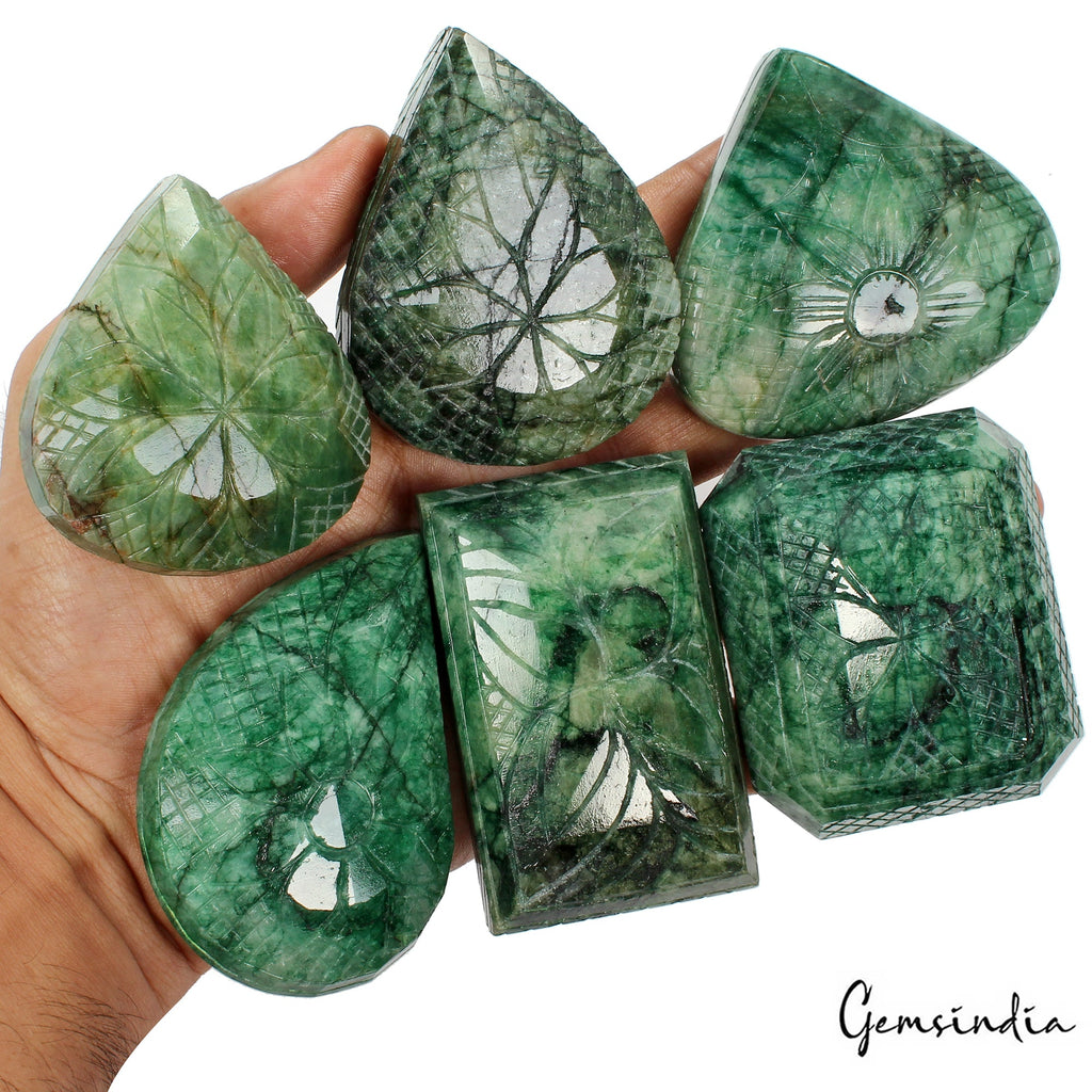 4960 Ct Natural Green Brazilian Emerald Mix Cut Carving With Faceted Back Gems
