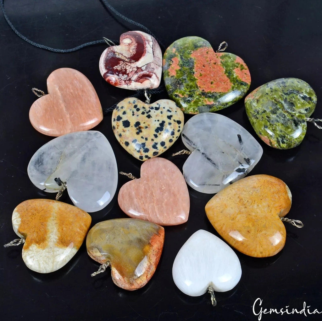 680 Ct/12 Pcs Natural Untreated Multi Color Gems Heart Shape/Wire Loops Pendants