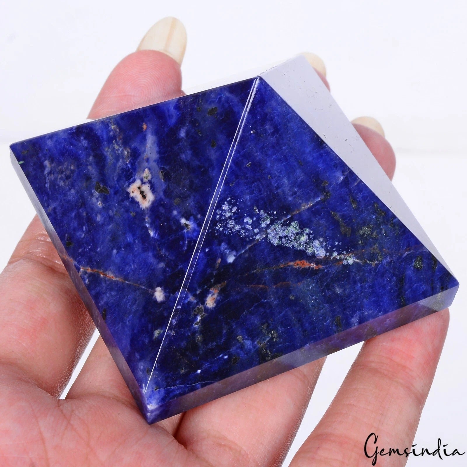 630Ct Natural Sodalite Pyramid Crystal Healing Huge Gem for Positive Energy-1.5"