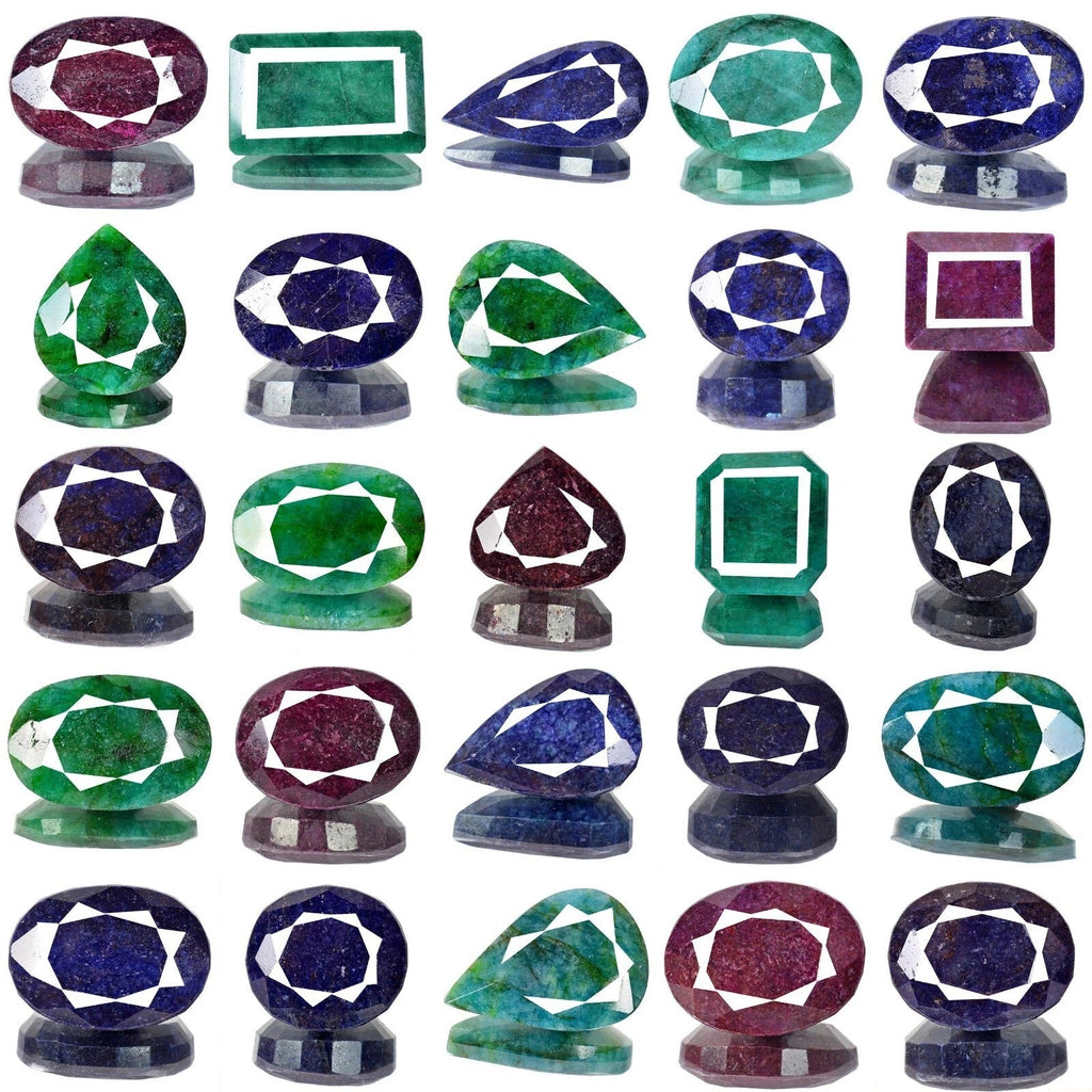 7251 Ct Natural Ruby Emerald Sapphire Mix Cut Loose Wholesale Gemstones~25 Pcs