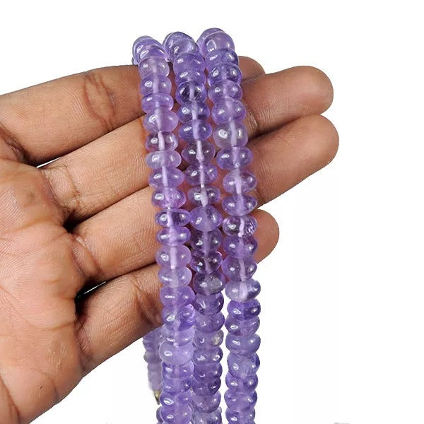 Purple Amethyst 900 Cts Natural Untreated Round Beads 3 Strand Necklace~19-25 in