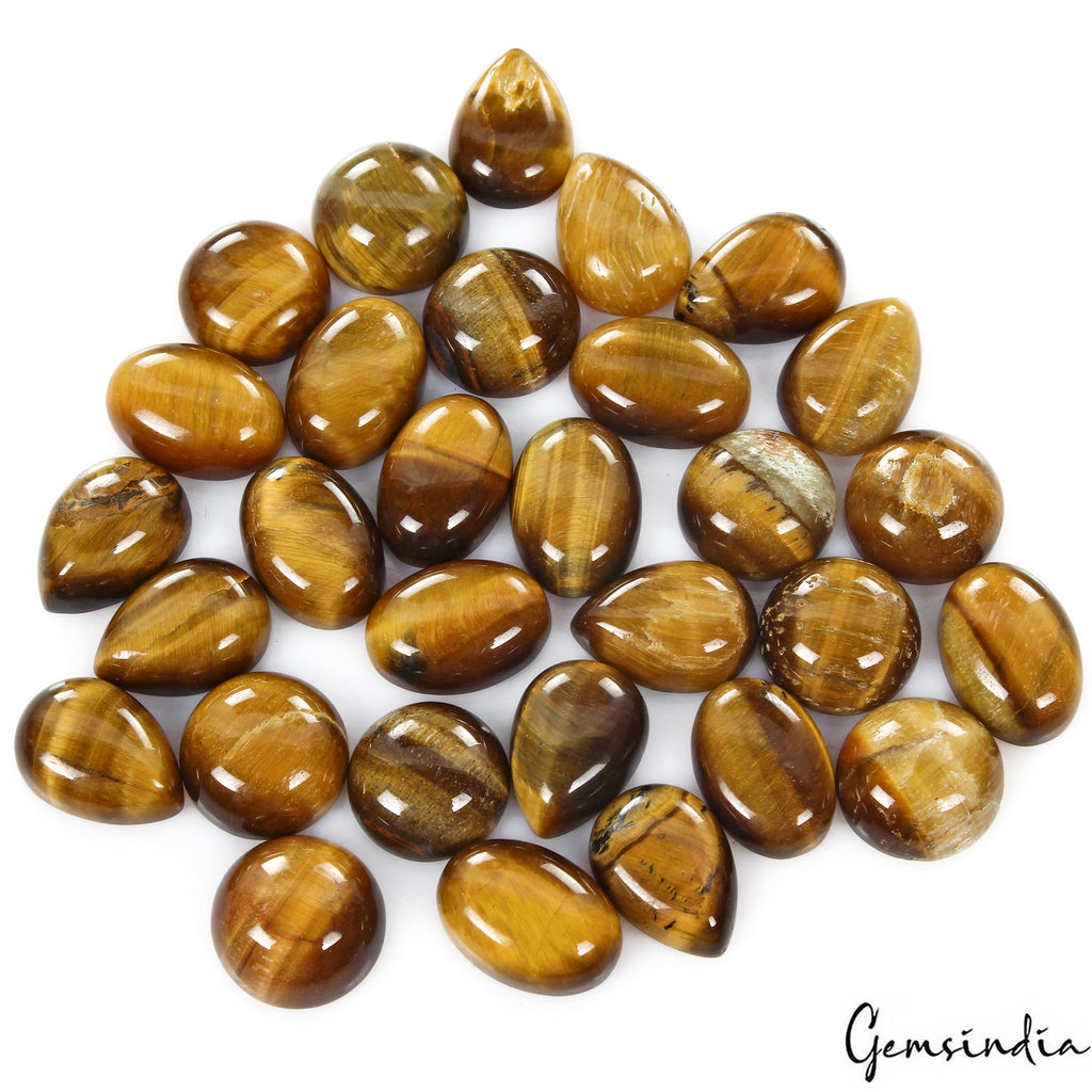 30 Pcs Natural Tiger Eye Mix Cabochon Shape Loose Gemstones for Jewelry~12-14mm