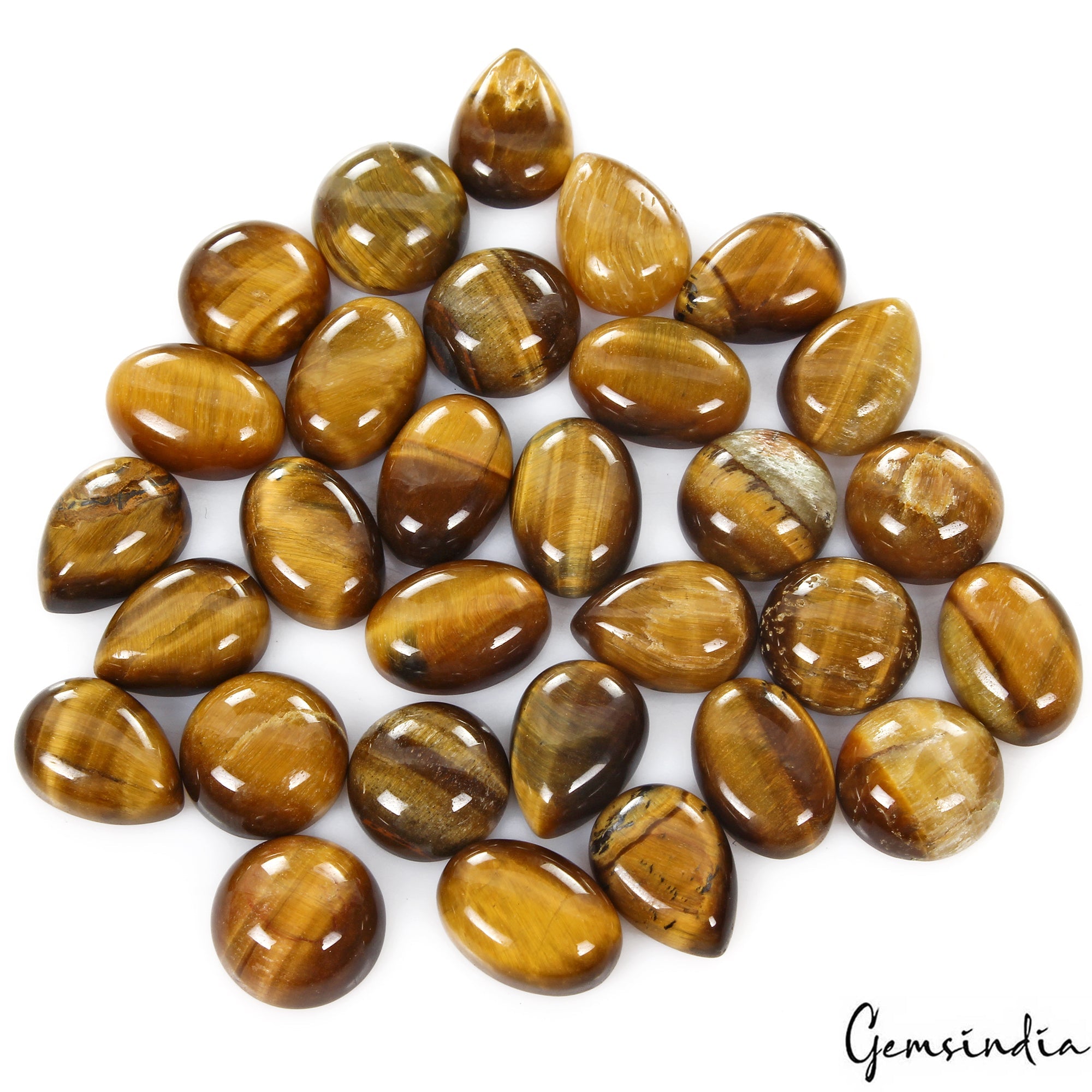 30 Pcs Natural Tiger Eye Mix Cabochon Shape Loose Gemstones for Jewelry~12-14mm
