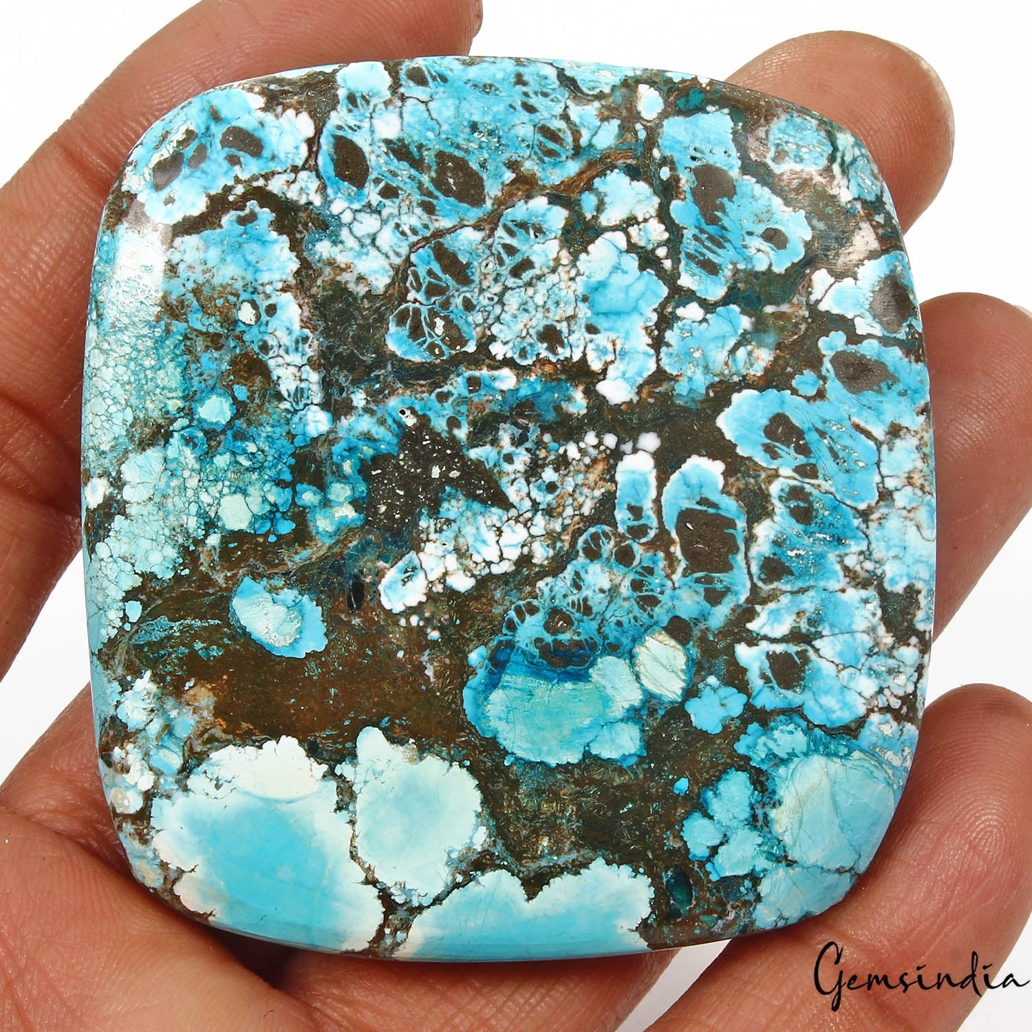 320 Cts Natural Blue Spiderweb USA Arizona Turquoise Cushion Cab Loose Huge Gem