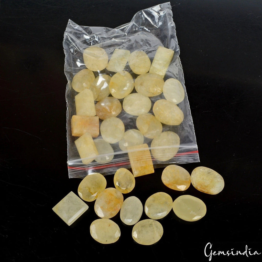 440 Ct Natural Untreated Yellow Beryl Mix Cut Faceted Gems Lot 32 Pc For Jewelry