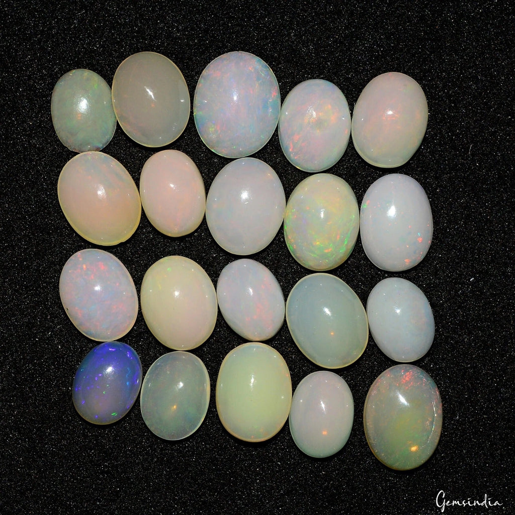 Natural AAA Quality Ethiopian Opal Oval Cabochon Gemstones 20 Pcs 7-9 mm/20.50Ct