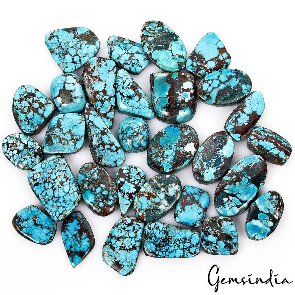 440 Ct Natural Blue Green Spiderweb Turquoise Mix Cabochon Loose14-31mm Gemstone
