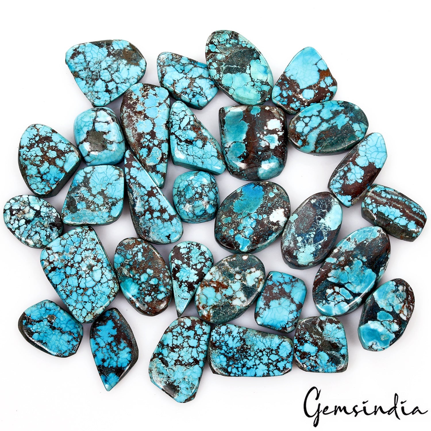440 Ct Natural Blue Green Spiderweb Turquoise Mix Cabochon Loose14-31mm Gemstone