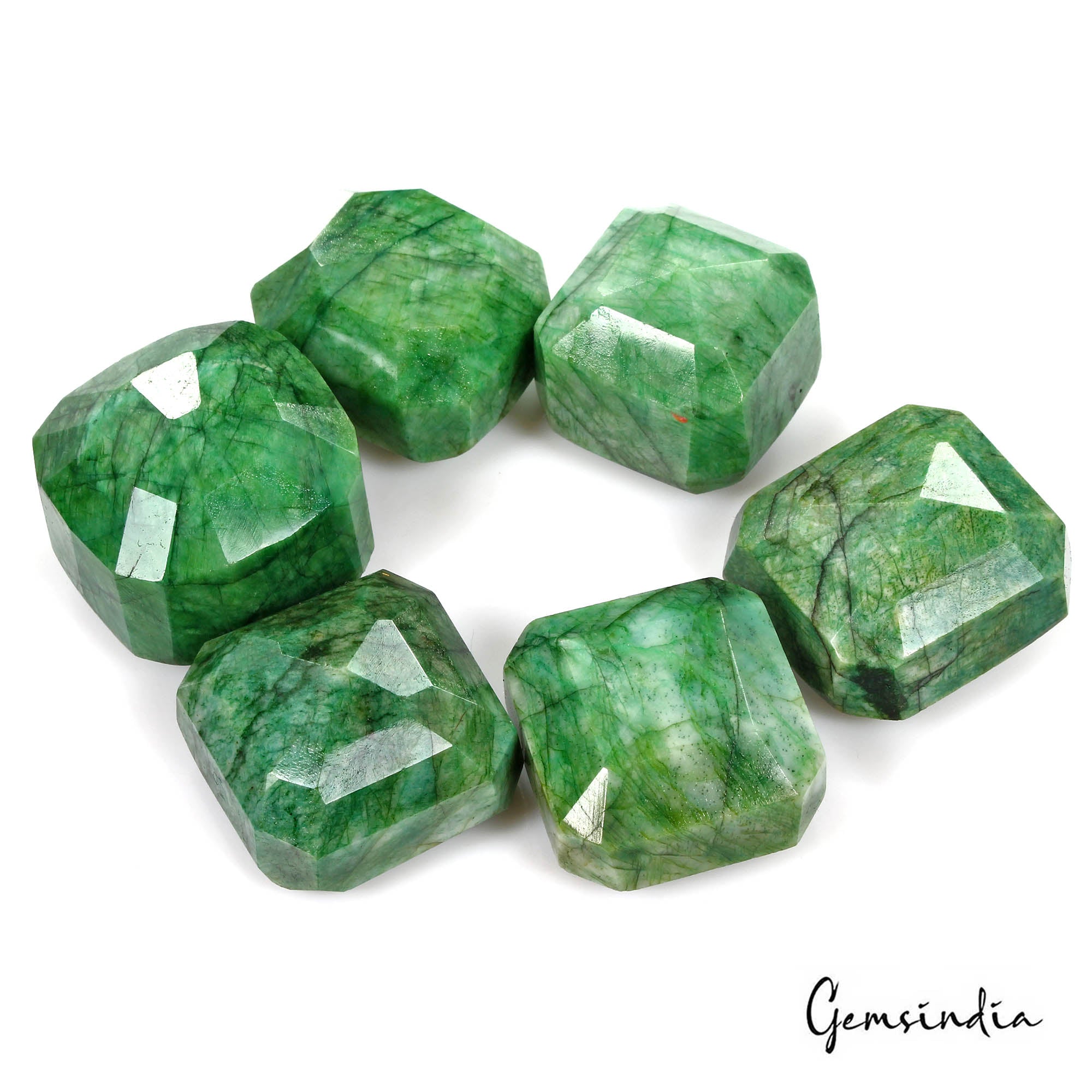 Emerald Lot, Loose Gemstone, Color Enhanced, Green — 6 Pieces, 34mm to 40mm, 1850 Ct, Brazil