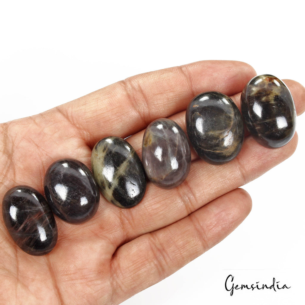 400 Cts/6 Pcs Natural Untreated Black Sapphire Oval Cab Loose Gems Wholesale Lo