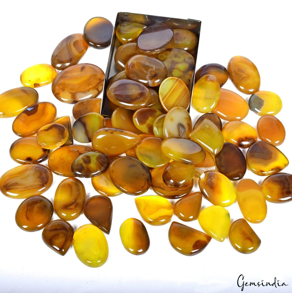 3500 Cts Natural Amazing Yellow Brown Onyx Wholesale Gemstone Lot Mix Cabochon